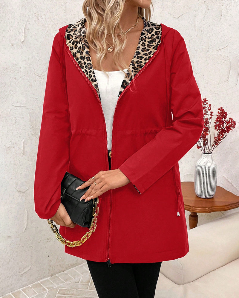 Hooded Reversible Leopard Print Coat