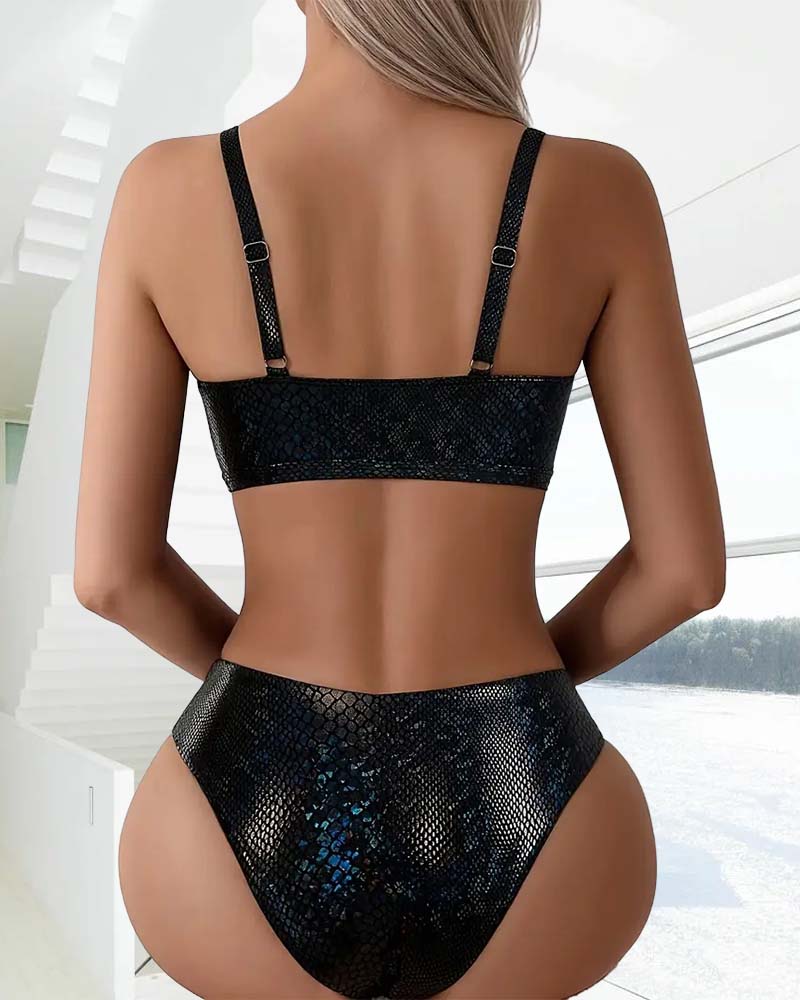 Sexy Snake Print Mid Waist  Lace-Up Bikini