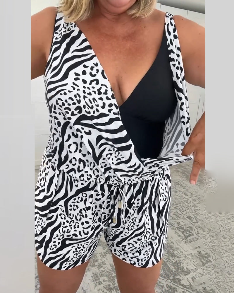 Zebra Print Slim Fit Swimsuit