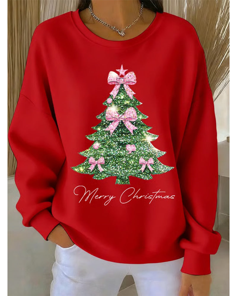 Crew Neck Christmas Long Sleeve Print Sweatshirt